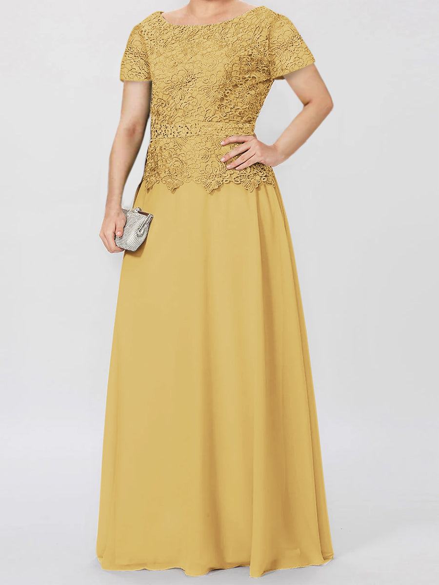 Short Sleeve A Line Mother Of The Bride Dress With Applique And Sequins