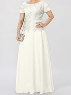 Short Sleeve A Line Mother Of The Bride Dress With Applique And Sequins