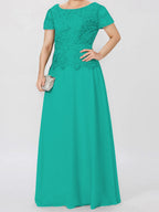 Short Sleeve A Line Mother Of The Bride Dress With Applique And Sequins