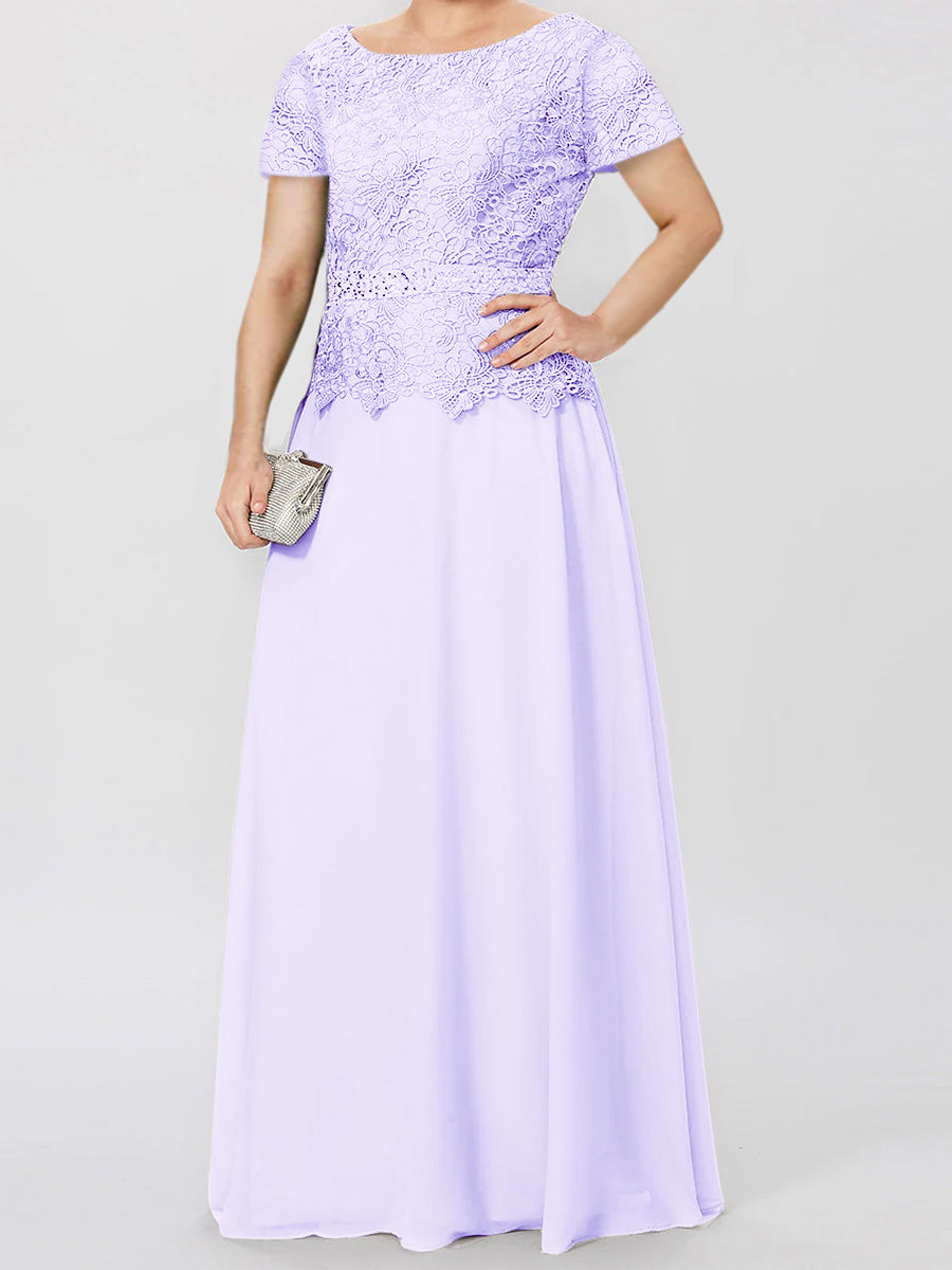 Short Sleeve A Line Mother Of The Bride Dress With Applique And Sequins