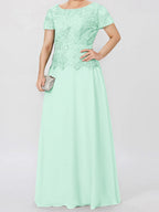 Short Sleeve A Line Mother Of The Bride Dress With Applique And Sequins