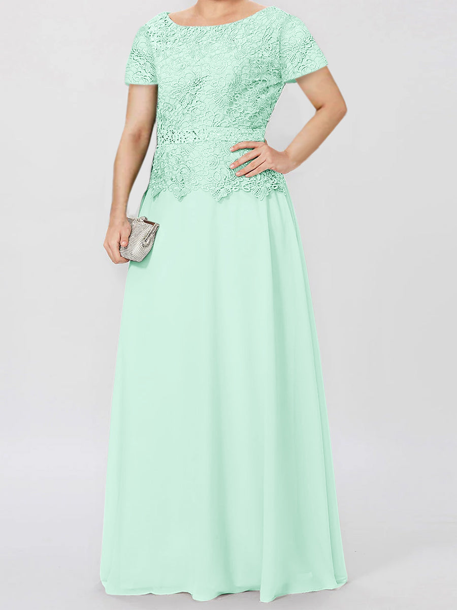 Short Sleeve A Line Mother Of The Bride Dress With Applique And Sequins