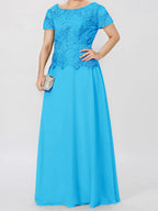 Short Sleeve A Line Mother Of The Bride Dress With Applique And Sequins