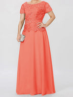 Short Sleeve A Line Mother Of The Bride Dress With Applique And Sequins