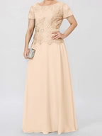 Short Sleeve A Line Mother Of The Bride Dress With Applique And Sequins