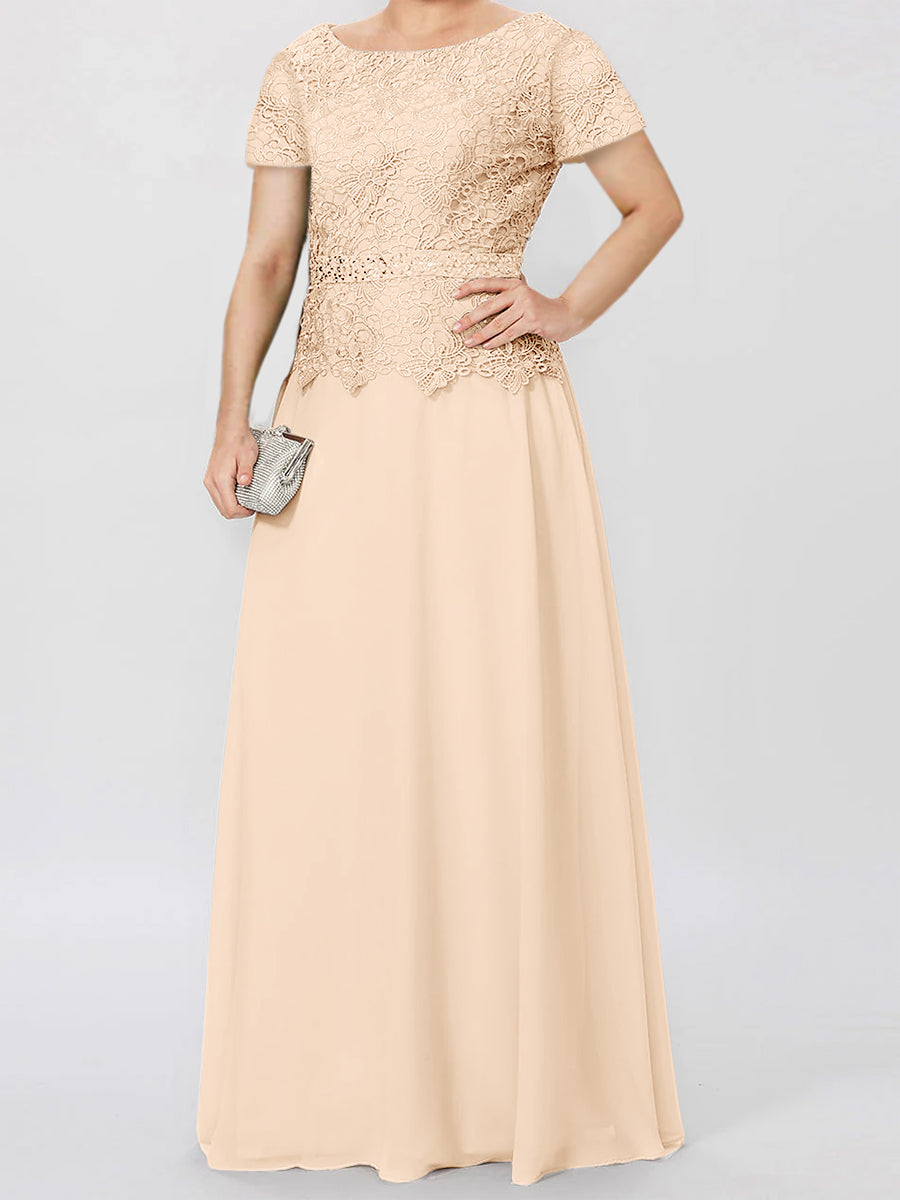 Short Sleeve A Line Mother Of The Bride Dress With Applique And Sequins