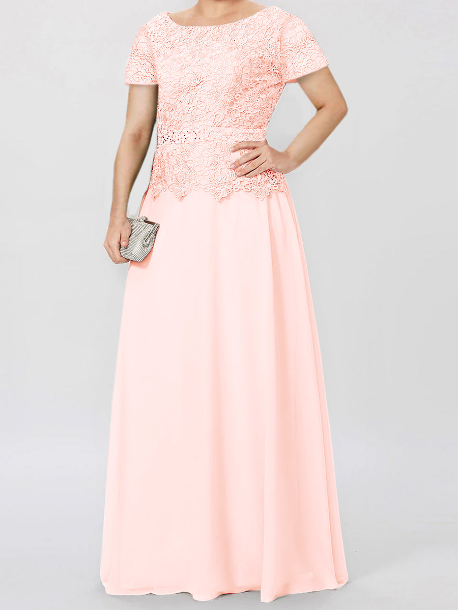 Short Sleeve A Line Mother Of The Bride Dress With Applique And Sequins