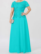 Short Sleeve A Line Mother Of The Bride Dress With Applique And Sequins