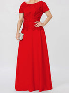 Short Sleeve A Line Mother Of The Bride Dress With Applique And Sequins