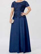 Short Sleeve A Line Mother Of The Bride Dress With Applique And Sequins
