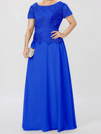 Short Sleeve A Line Mother Of The Bride Dress With Applique And Sequins