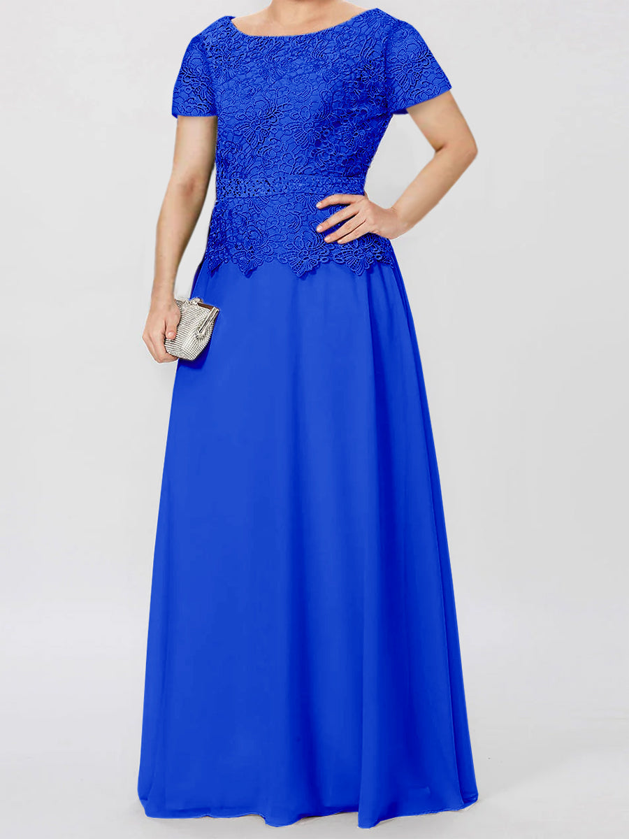 Short Sleeve A Line Mother Of The Bride Dress With Applique And Sequins