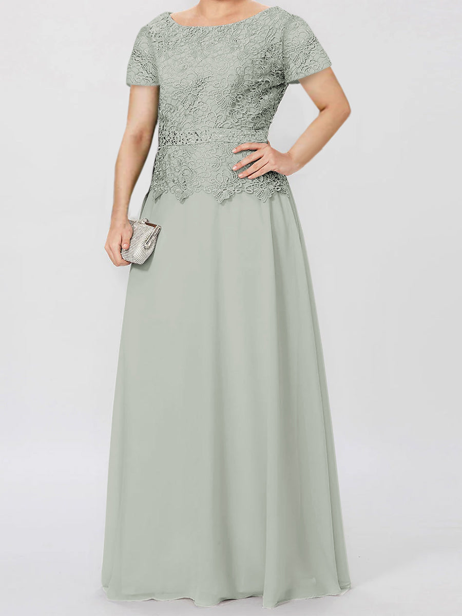 Short Sleeve A Line Mother Of The Bride Dress With Applique And Sequins