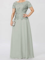 Short Sleeve A Line Mother Of The Bride Dress With Applique And Sequins