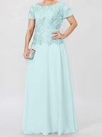 Short Sleeve A Line Mother Of The Bride Dress With Applique And Sequins