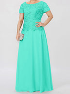 Short Sleeve A Line Mother Of The Bride Dress With Applique And Sequins