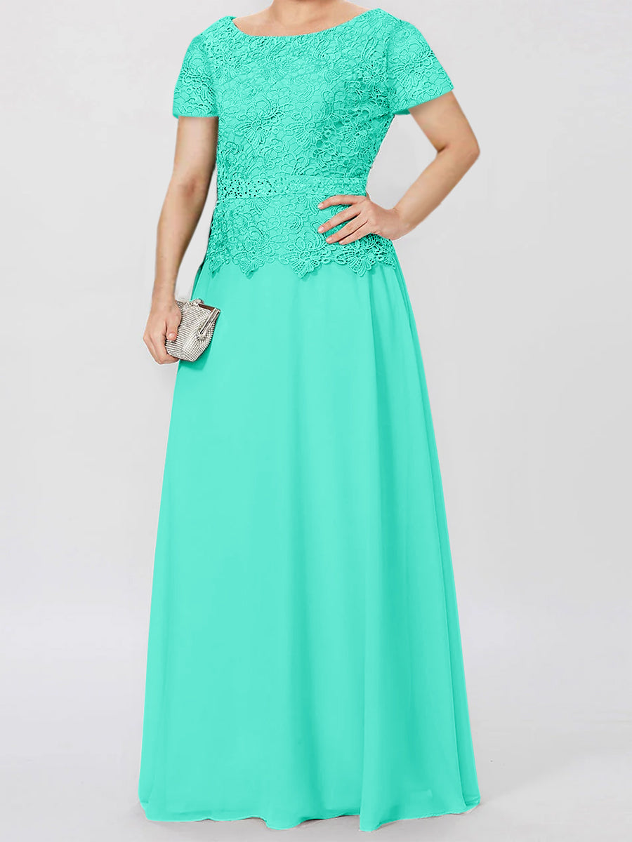 Short Sleeve A Line Mother Of The Bride Dress With Applique And Sequins