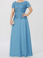 Short Sleeve A Line Mother Of The Bride Dress With Applique And Sequins