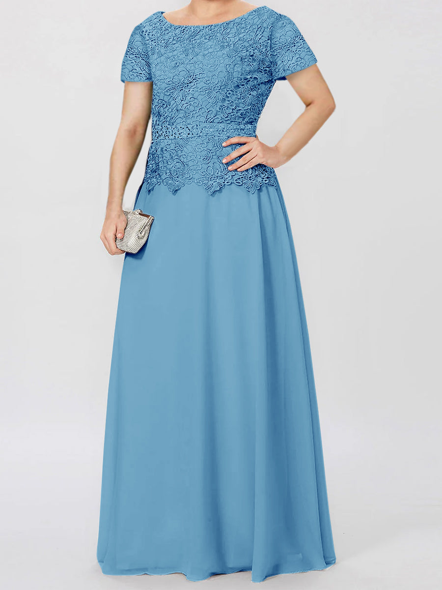 Short Sleeve A Line Mother Of The Bride Dress With Applique And Sequins