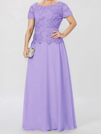 Short Sleeve A Line Mother Of The Bride Dress With Applique And Sequins