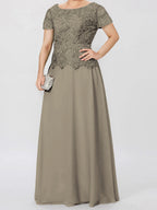 Short Sleeve A Line Mother Of The Bride Dress With Applique And Sequins