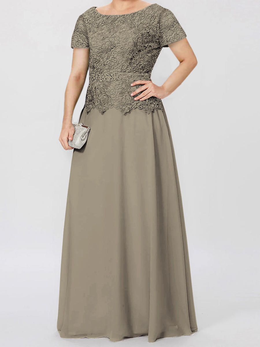 Short Sleeve A Line Mother Of The Bride Dress With Applique And Sequins