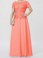 Short Sleeve A Line Mother Of The Bride Dress With Applique And Sequins