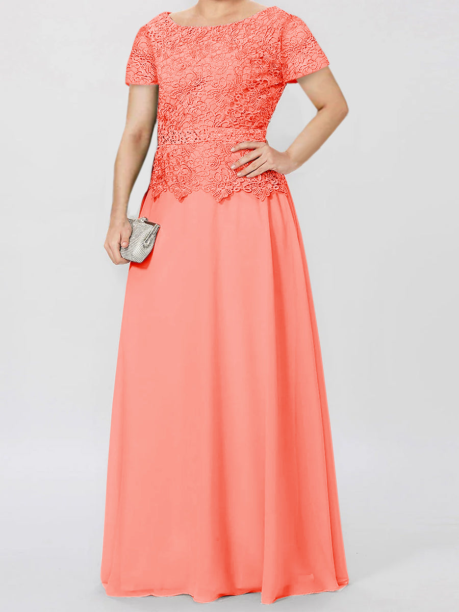 Short Sleeve A Line Mother Of The Bride Dress With Applique And Sequins