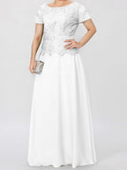 Short Sleeve A Line Mother Of The Bride Dress With Applique And Sequins