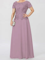 Short Sleeve A Line Mother Of The Bride Dress With Applique And Sequins