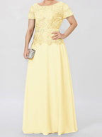 Short Sleeve A Line Mother Of The Bride Dress With Applique And Sequins