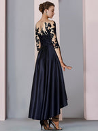 Asymmetrical Tea Length Mother Of The Bride Dresses With Illusion Neckline
