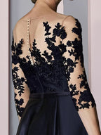 Asymmetrical Tea Length Mother Of The Bride Dresses With Illusion Neckline