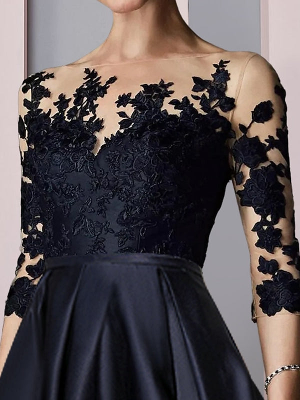 Asymmetrical Tea Length Mother Of The Bride Dresses With Illusion Neckline