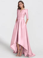 Asymmetrical A-Line Princess Mother of the Bride Dresses with Half Sleeves and Pockets