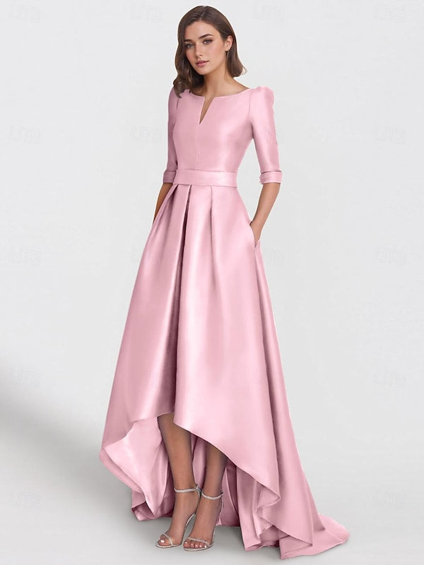 Asymmetrical A-Line Princess Mother of the Bride Dresses with Half Sleeves and Pockets