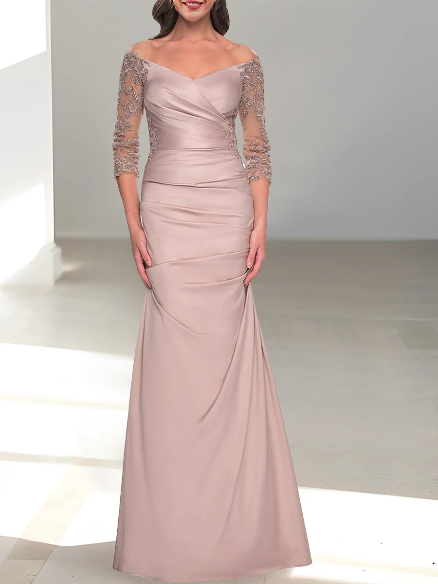 Mermaid/Trumpet Off-the-Shoulder Mother of the Bride Dress with 3/4 Sleeves and Beading