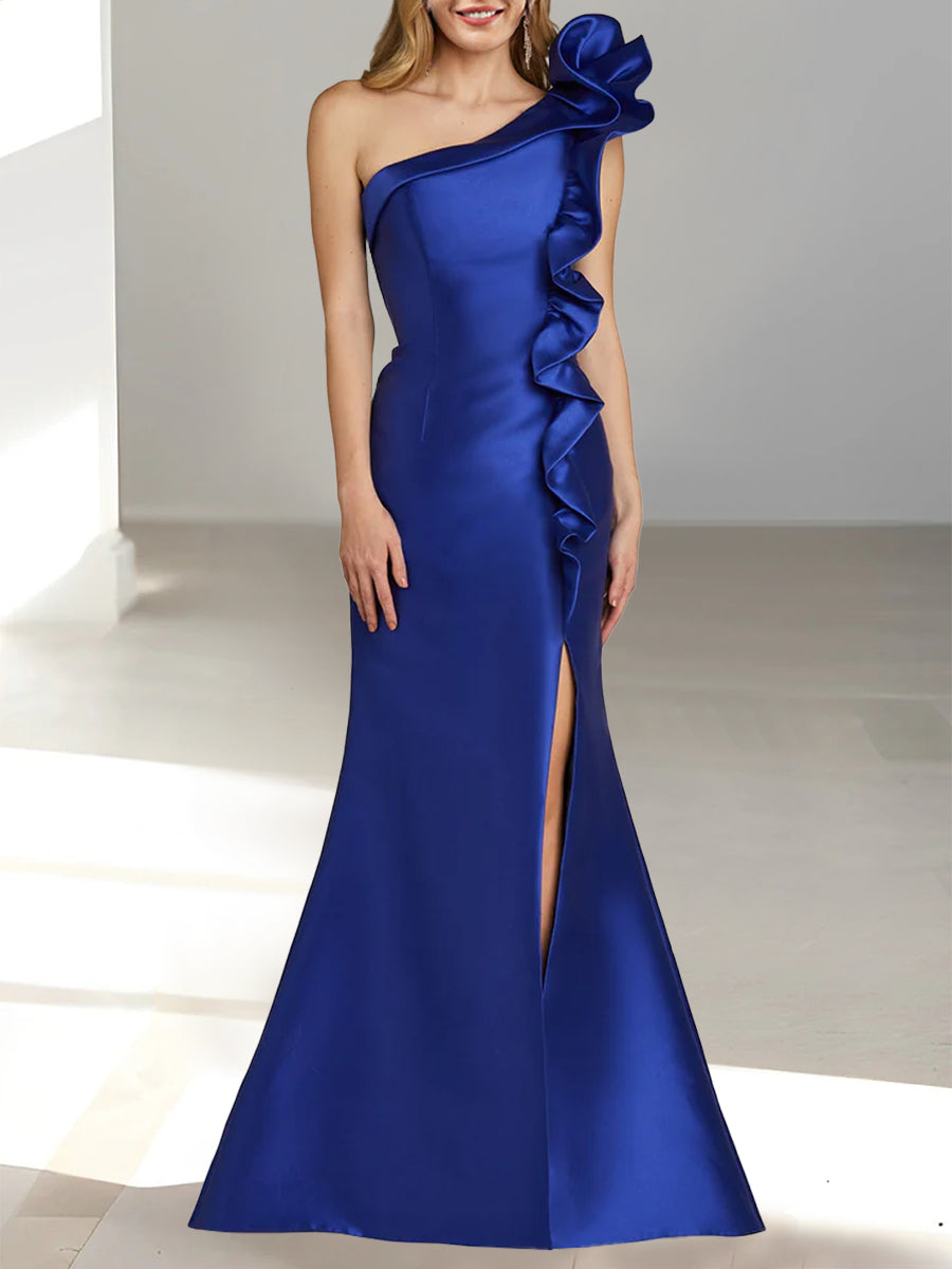One Shoulder Sleeveless Mermaid Trumpet Mother Of The Bride Dress Side Split