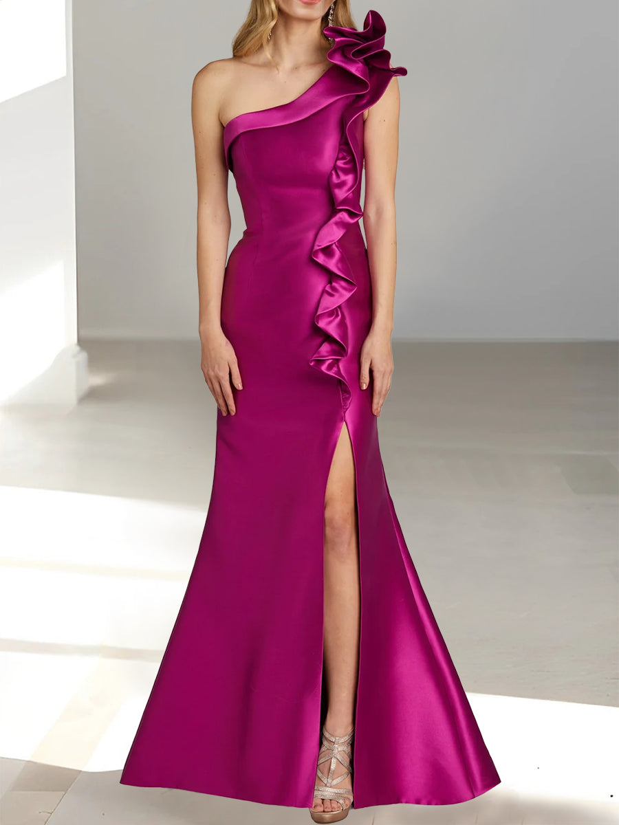 One Shoulder Sleeveless Mermaid Trumpet Mother Of The Bride Dress Side Split