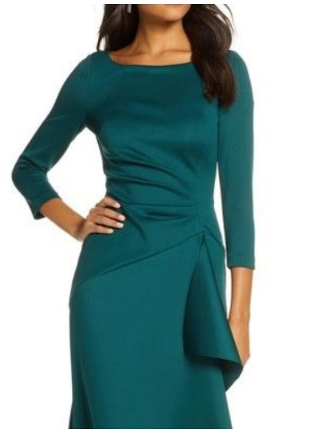 Mother Of The Bride Dress Three Quarter Sleeve Scoop Neck Ruffled Sheath