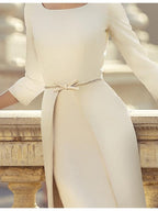 Jewel Neck Mother of the Bride Dresses with Bow(s) - 3/4 Sleeve Sheath/Column Style