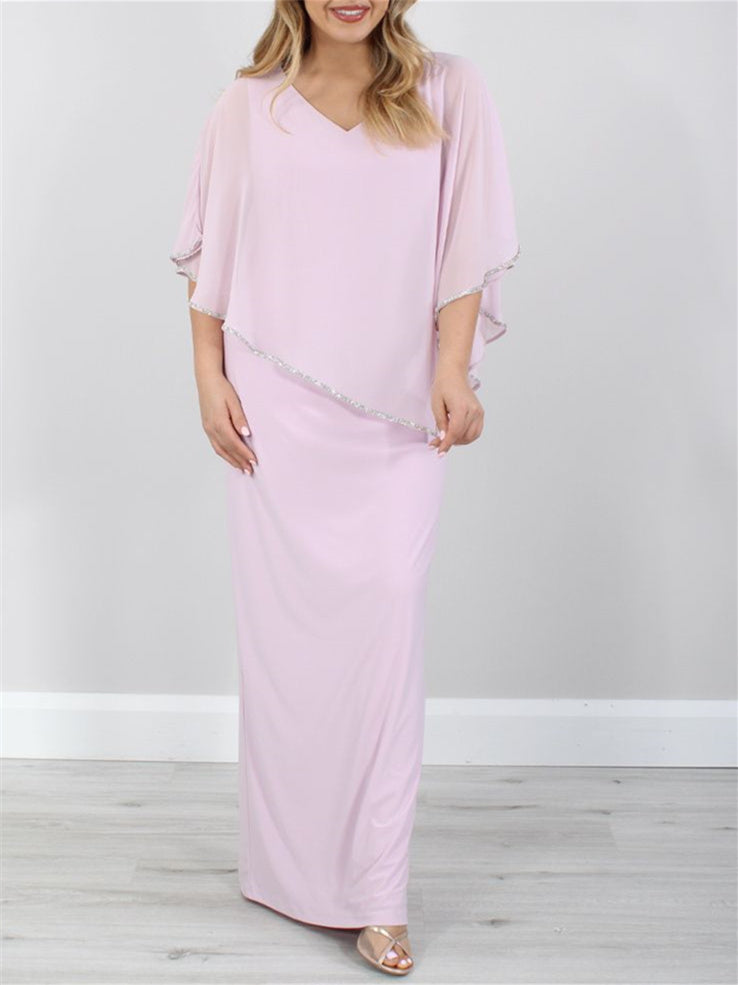 Floor Length Mother of the Bride Gown with Three Quarter Length Sleeves