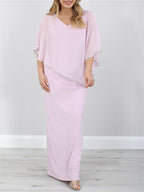 Floor Length Mother of the Bride Gown with Three Quarter Length Sleeves