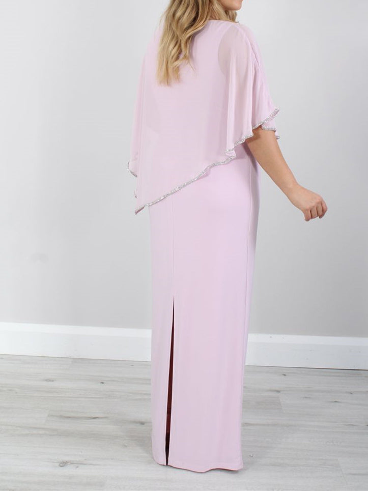 Floor Length Mother of the Bride Gown with Three Quarter Length Sleeves