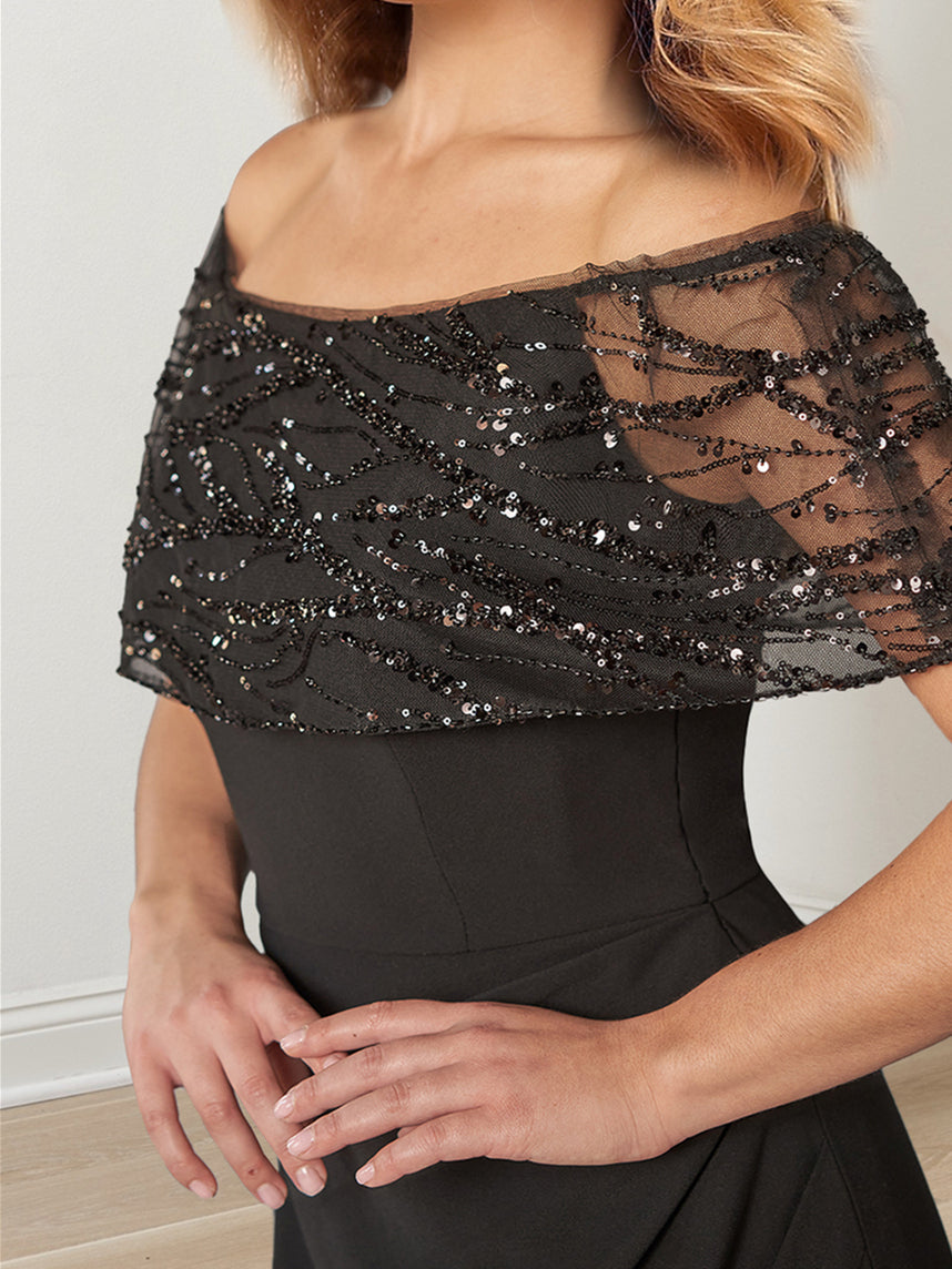 Vestido espumante linha até ao chão, vestido da mãe da noiva, decote retrato