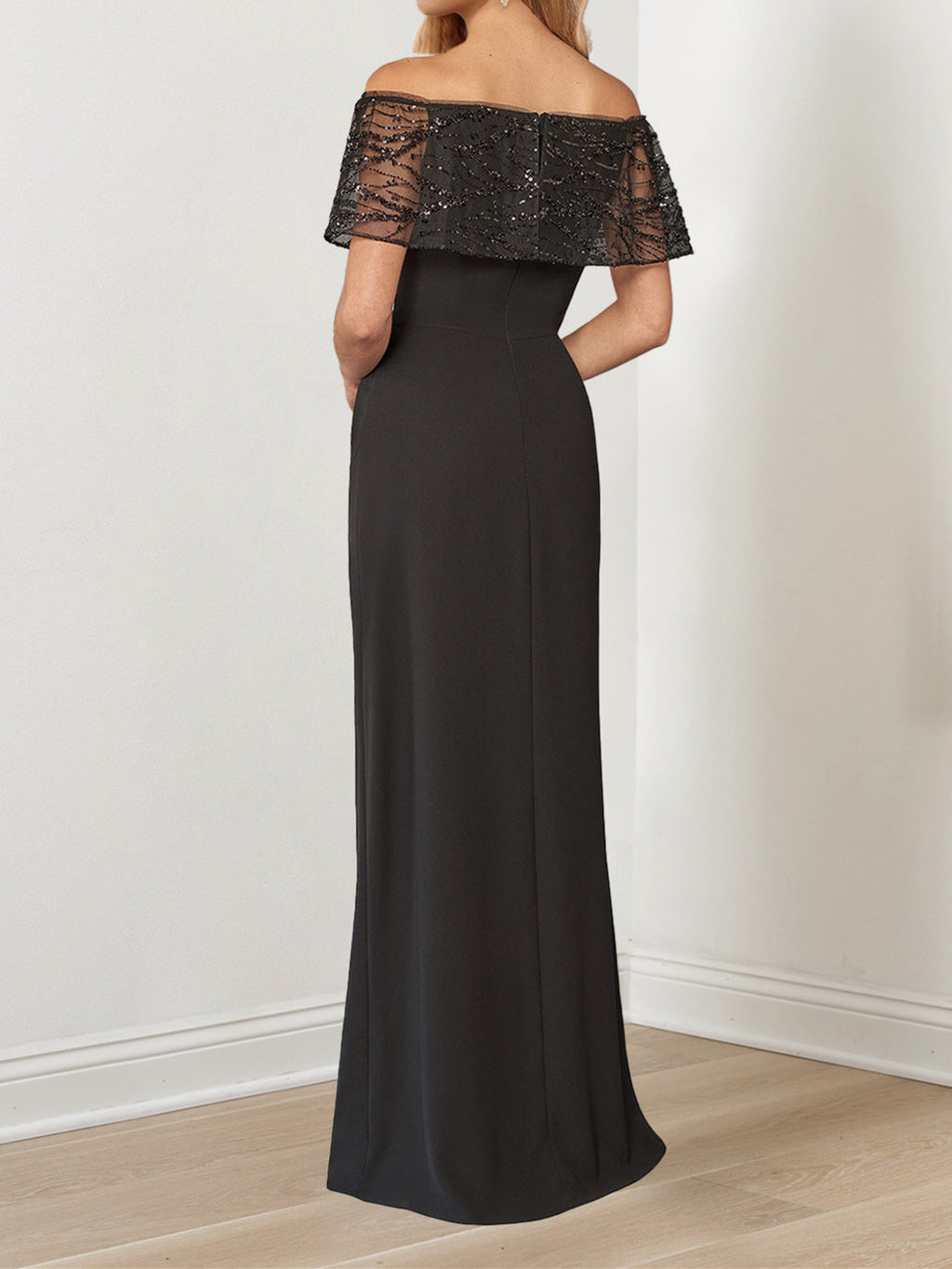 Vestido espumante linha até ao chão, vestido da mãe da noiva, decote retrato