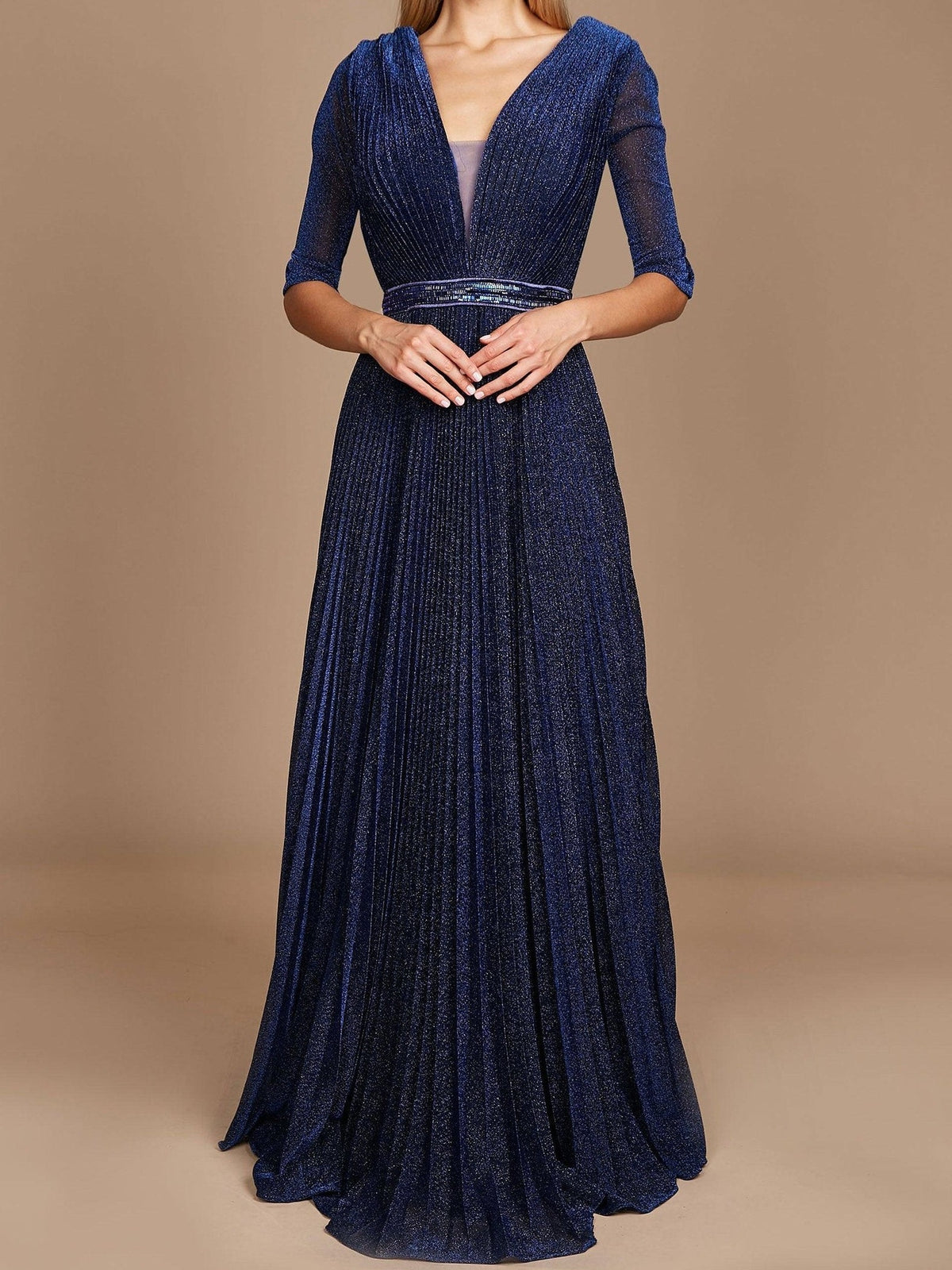 V Neck A Line Princess Gown With Three Quarter Sleeves For Mother Of The Bride