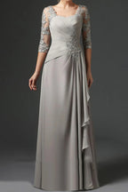 Floor Length Princess Gown With Square Neck And Half Sleeves Mother Of The Bride
