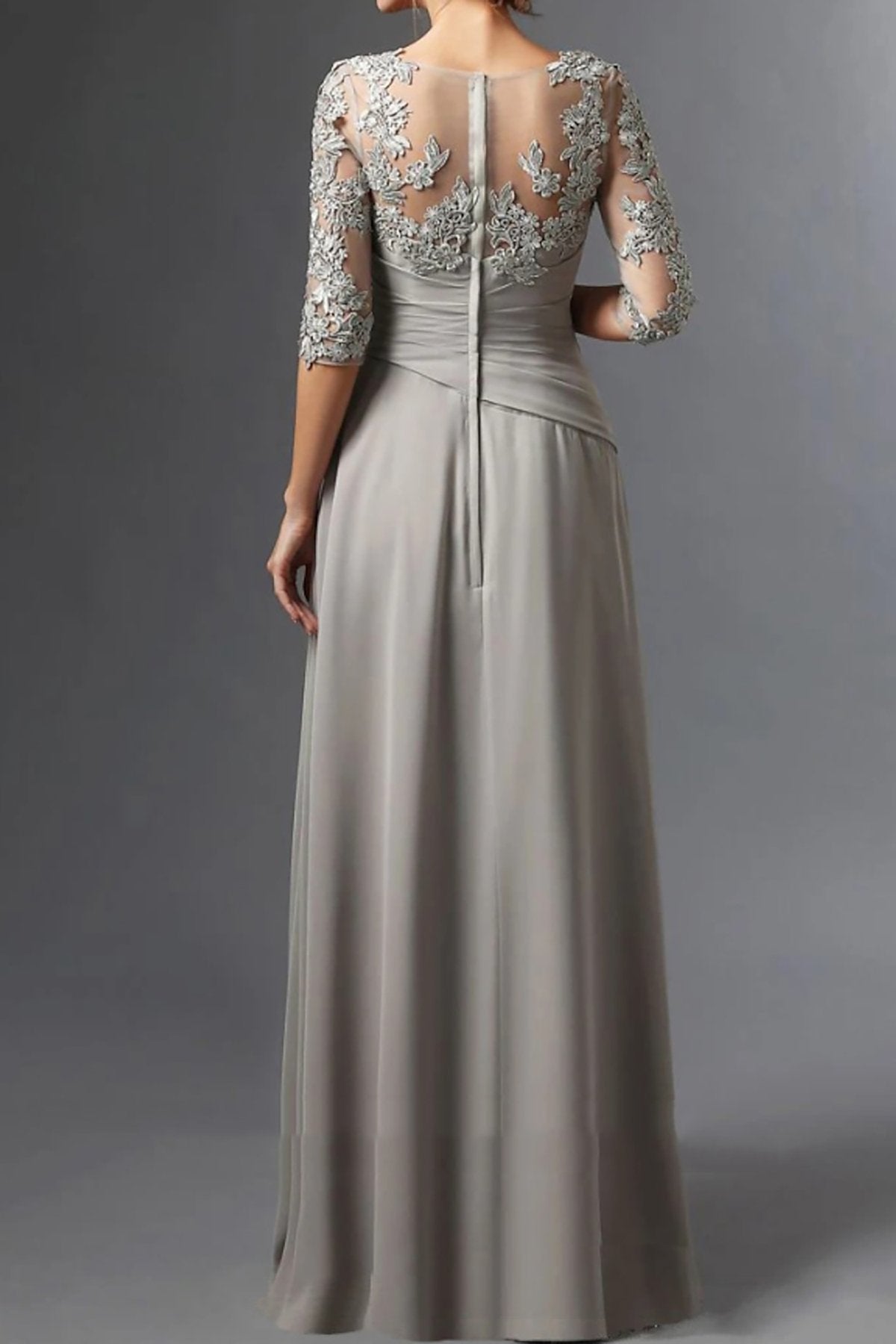 Floor Length Princess Gown With Square Neck And Half Sleeves Mother Of The Bride