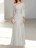 2 A-Line/Princess Scoop Mother of the Bride Dresses with Pleated & Lace Appliques Floor-Length
